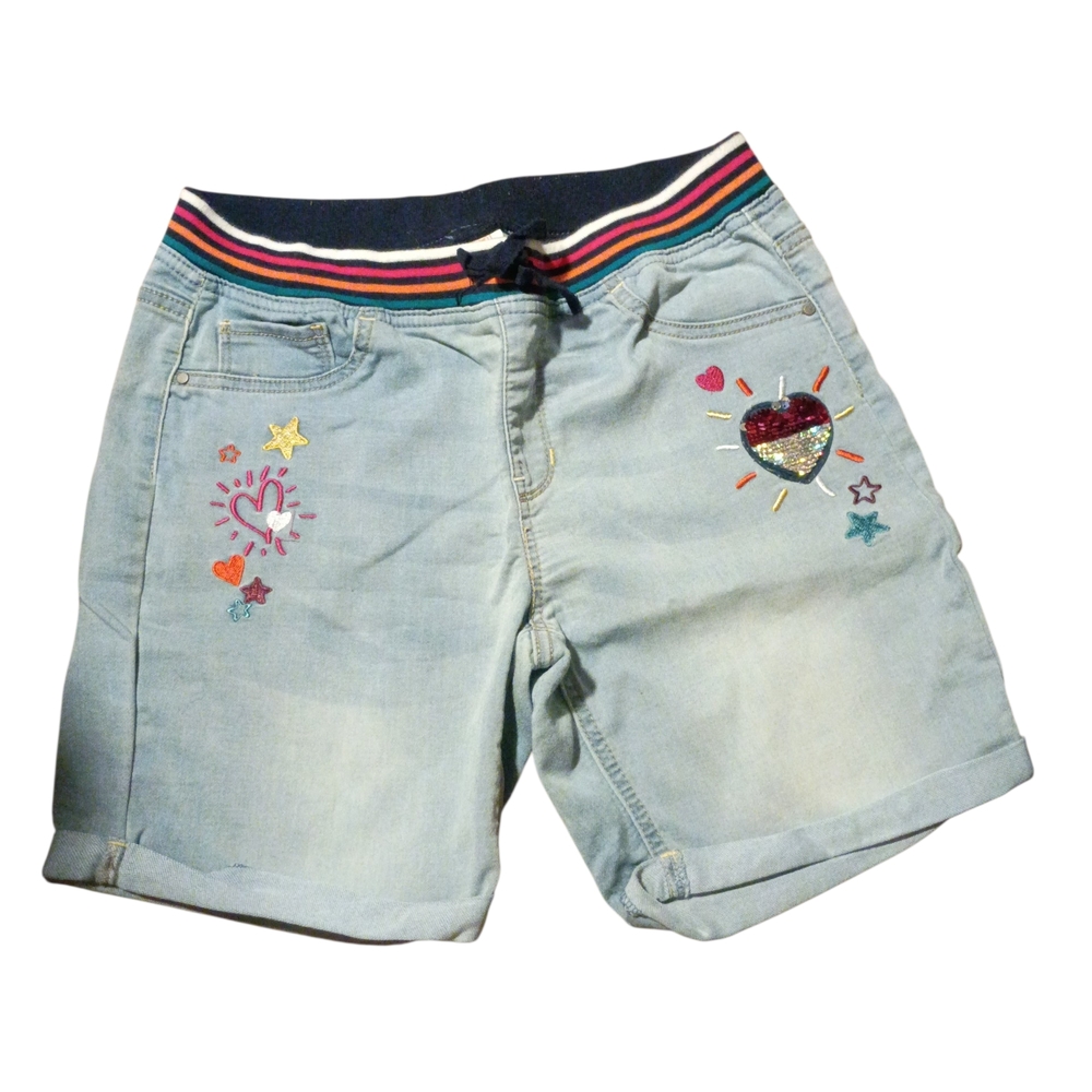 Girls Wonder Nation Light Blue Denim Shorts with Rainbow Waistband